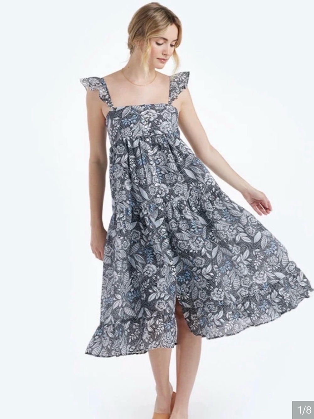 summersalt Black and White Floral Midi Dress
